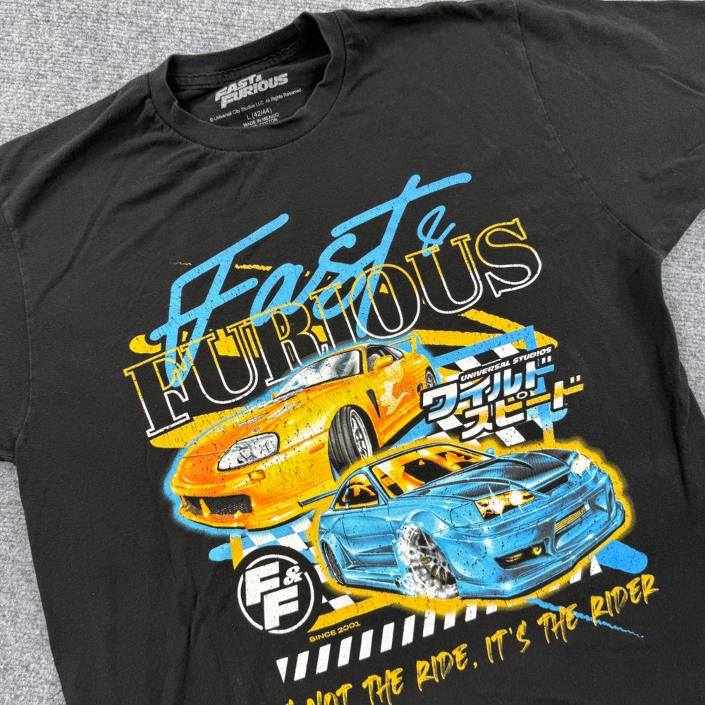 Fast & Furious T-Shirt Large Black Graphic Car Universal Studios S/S Men's